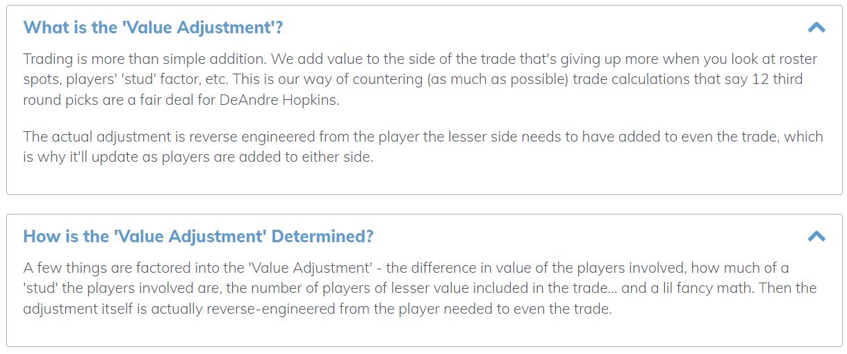 KTC FAQ page for Value Adjustment