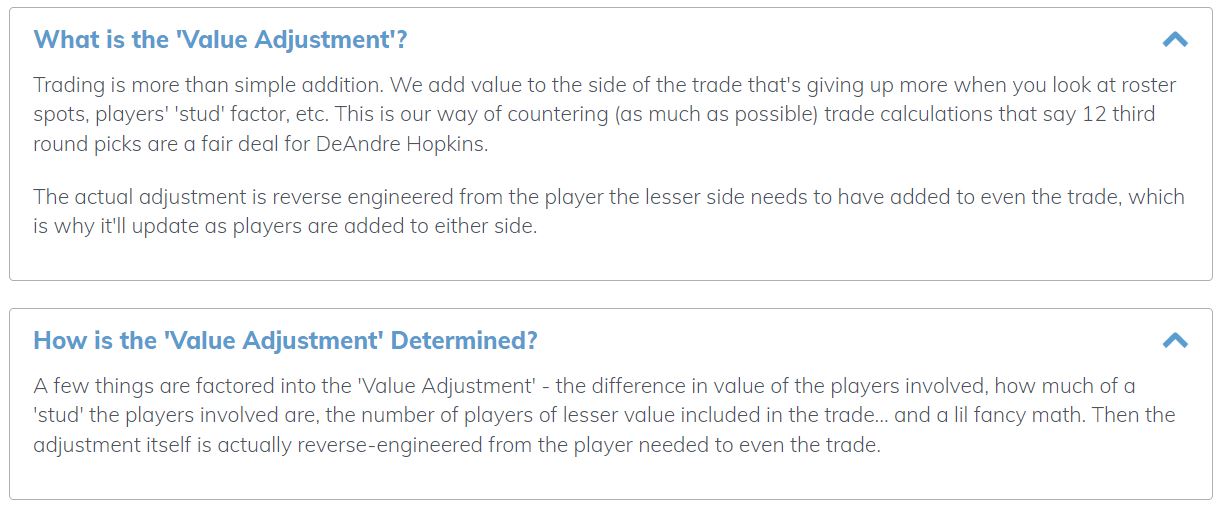 KTC FAQ page for Value Adjustment